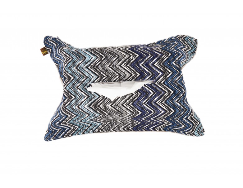 Tissue Box Cover W/ Zip - Blue Zigzag