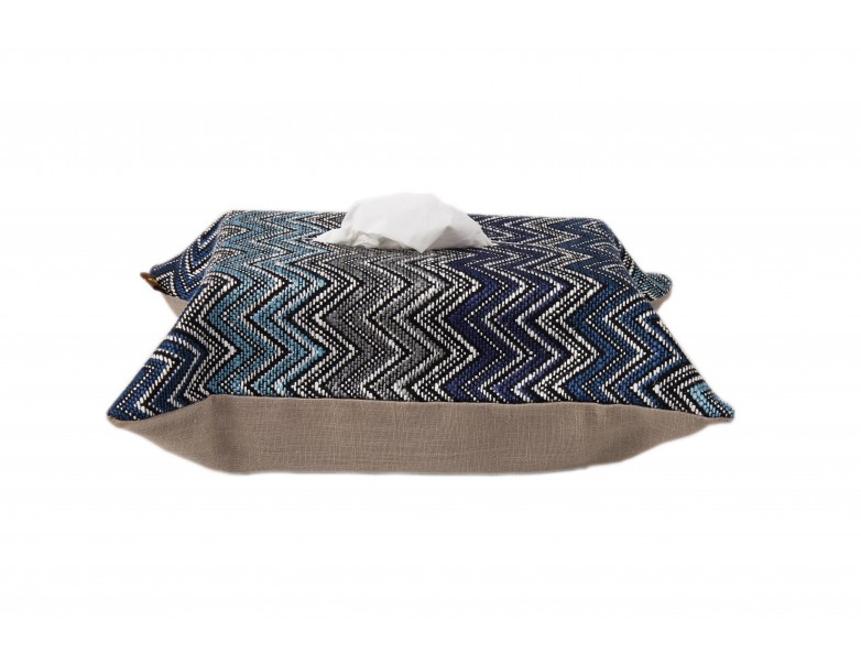 Tissue Box Cover W/ Zip - Blue Zigzag