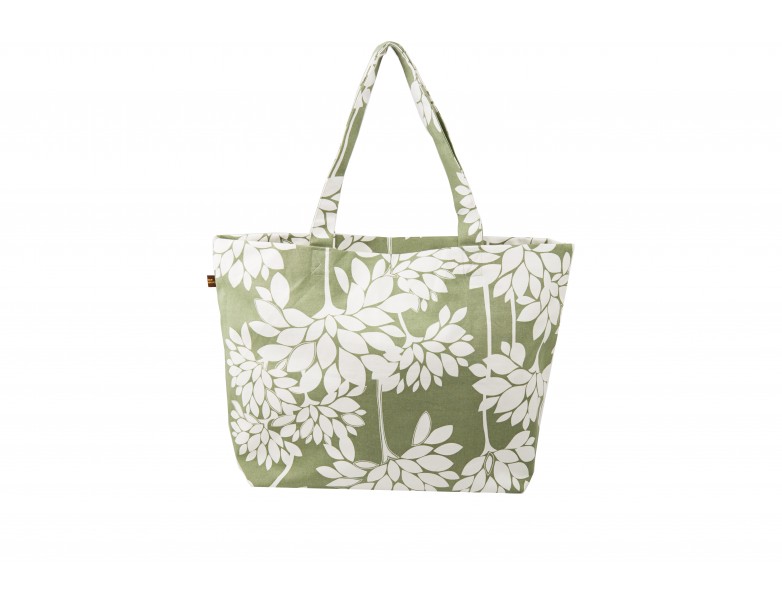 Shopping Bag - White W/ Green Floral