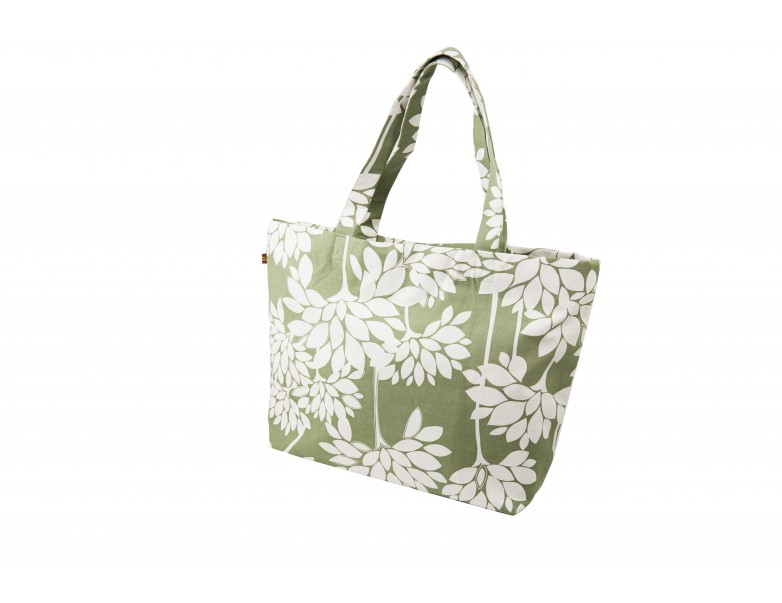 Shopping Bag - White W/ Green Floral
